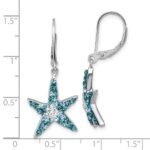 Sterling Silver Rhodium-Plated Polished Blue and White Crystal Starfish Leverback Earrings - Image 5