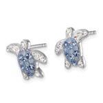 Sterling Silver Rhodium-plated Polished Blue and White Crystal Turtle Post Earrings - Image 2