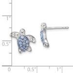 Sterling Silver Rhodium-plated Polished Blue and White Crystal Turtle Post Earrings - Image 5