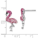Sterling Silver Rhodium-plated Polished Pink Crystal Flamingo Post Earrings - Image 5