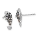 Sterling Silver Rhodium-plated Polished Grey Crystal Manatee Post Earrings