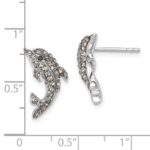 Sterling Silver Rhodium-plated Polished Pale Blue Crystal Dolphin Post Earrings - Image 5