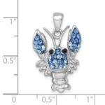 Sterling Silver Rhodium-plated Polished Blue Crystal Lobster Pendant - Image 5