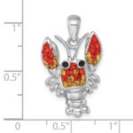 Sterling Silver Rhodium-plated Polished Orange Crystal Lobster Pendant - Image 5