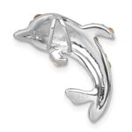 Sterling Silver Rhodium-Plated Polished Gray and White Crystal Dolphin Chain Slide - Image 3