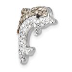 Sterling Silver Rhodium-Plated Polished Gray and White Crystal Dolphin Chain Slide - Image 4