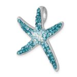 Sterling Silver Rhodium-plated Polished Blue Crystal Star Fish Chain Slide - Image 4