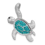 Sterling Silver Rhodium-plated Polished Blue Crystal Turtle Chain Slide - Image 4