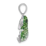 Sterling Silver Rhodium-plated Polished Green and White Crystal Frog Pendant - Image 2