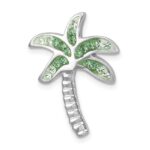 Sterling Silver Rhodium-Plated Polished Green Crystal Palm Tree Chain Slide - Image 4