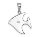 Sterling Silver Rhodium-plated Polished Blue and White Crystal Angel Fish Pendant - Image 3