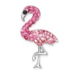 Sterling Silver Rhodium-plated Polished Pink Crystal Flamingo Pendant
