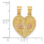 14k Two-tone Polished Break-Apart Heart With TE AMO And Roses Pendant - Image 4