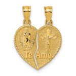 14k Polished Spanish TE AMO Our Lady of Guadalupe and Crucifix Break-apart Heart Pendant