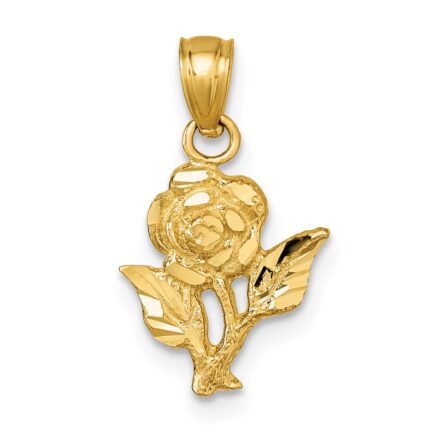14k Polished Diamond-cut Rose Charm Pendant