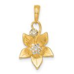 14k with White Rhodium Polished Blooming Flower Charm