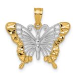 14k and Rhodium Diamond-cut Polished Cut-out Butterfly Pendant