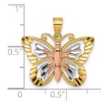 14k Two-tone with White Rhodium Diamond-cut Polished Cut-out Butterfly Pendant - Image 4