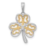 14k with White Rhodium Polished Fancy 3-Leaf Clover Charm - Image 3