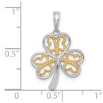 14k with White Rhodium Polished Fancy 3-Leaf Clover Charm - Image 4