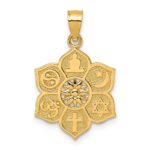 14k Polished And Textured Multi-faith Symbol Flower Pendant