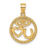 14k Polished Heart/Evil Eye/Horseshoe In Circle Pendant