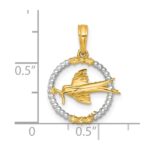 14k with White Rhodium Polished Flying Bird In Circle with Stars Charm - Image 4