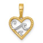 14k with White Rhodium Reversible Polished Waves In Heart Charm