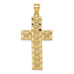 14k Polished Diamond-cut Textured Fancy Link Design Latin Cross Pendant