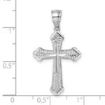 14k Polished White Gold Diamond-cut Fancy Budded Cross Pendant - Image 4