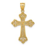 14k Polished Diamond-cut Fleur de Lis Filigree Textured Fancy Cross Pendant - Image 3