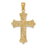 14k and Rhodium Polished Center Flower Filigree Cross Pendant - Image 3