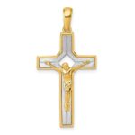 14k Two-tone Polished and Satin Crucifix With Square Cut Out Pendant