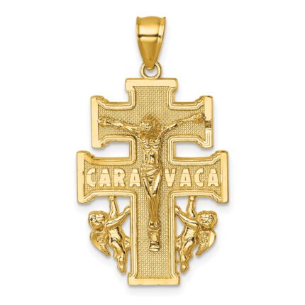 14k Polished and Textured Cara Vaca Crucifix Pendant