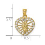 14k Polished CZ Heart Pierced Design Our Lady of Guadalupe Pendant - Image 4