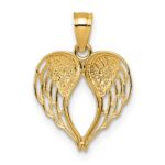 14k Polished and Diamond-cut Cut-out Wings In Heart Shape Pendant - Image 3