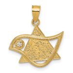 14k Polished and Textured CZ Bird and Triangle Star of David Pendant