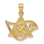 14k Polished and Textured CZ Bird and Triangle Star of David Pendant - Image 3