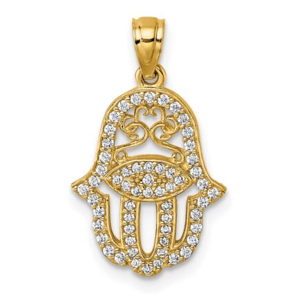 14k Polished CZ Hamsa Pendant