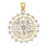 14k and White Rhodium Diamond-cut Filigree Pendant