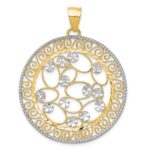 14k and White Rhodium Diamond-cut Filigree Pendant