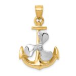 14k Two-tone 3-D Anchor with Moveable Propeller Pendant