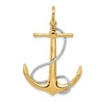 14k Two-tone 3-D Large Anchor with Entwined Rope Accent Pendant