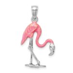14K White Gold Enameled 3-D Pink Flamingo Pendant - Image 4