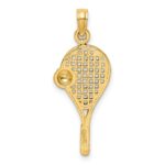 14k and White Rhodium Polished Tennis Racquet and Ball Pendant - Image 3