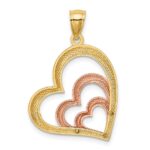 14K Two-tone and White Rhodium Polished 3 Hearts Pendant - Image 3