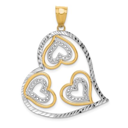 14K and White Rhodium Polished Hearts Inside Heart Pendant
