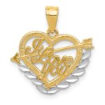 14k and White Rhodium I LOVE YOU Heart and Arrow Pendant