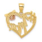 14k Two-tone with White Rhodium #1 MOM with Flower Heart Pendant - Image 3