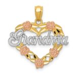 14k Two-tone with White Rhodium GRANDMA Heart with Flowers Pendant